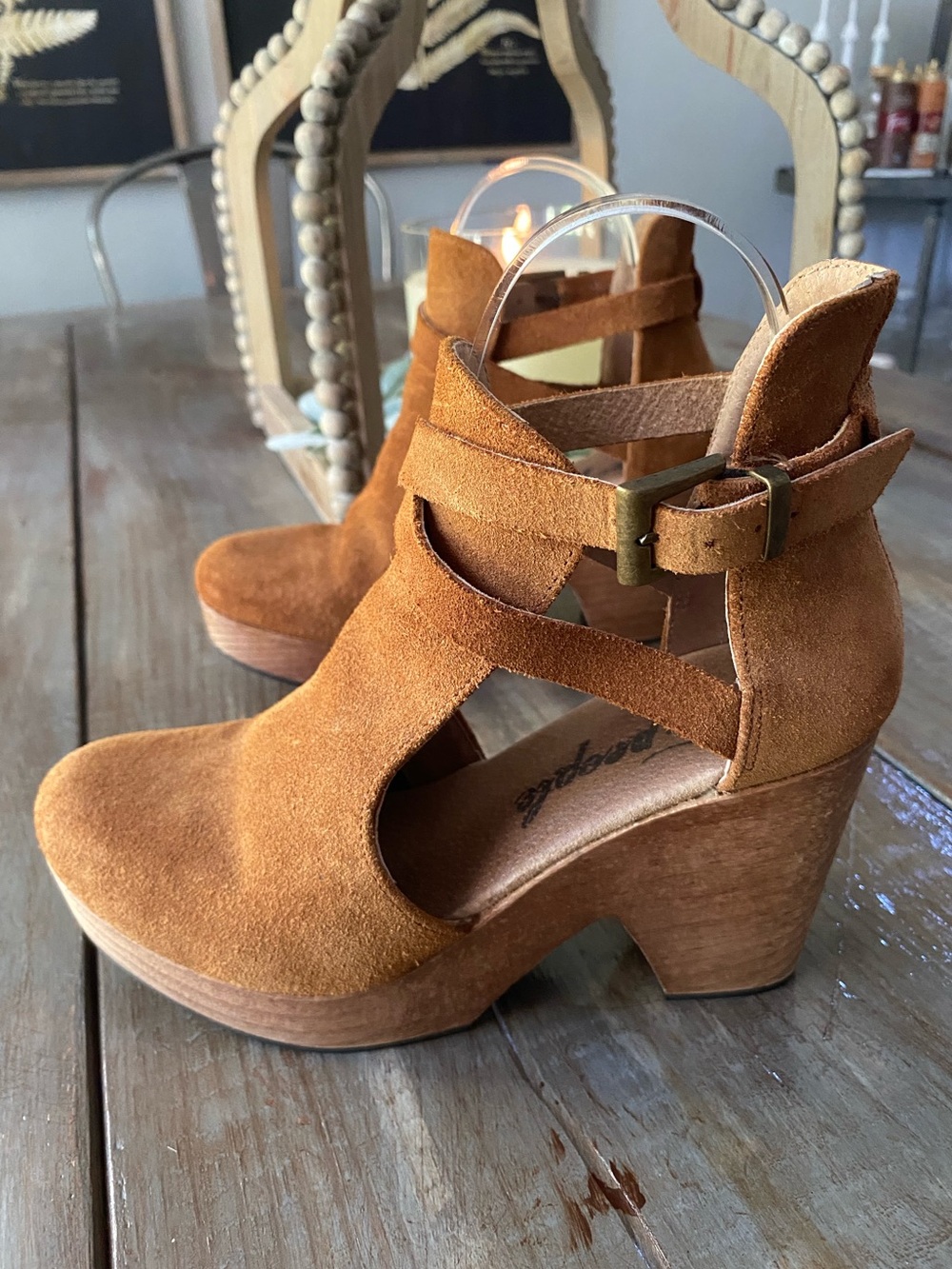 Free People Cedar Clogs Leather Wooden Platform Ankle Boots Womens 36 Tan Brown - Picture 4 of 12